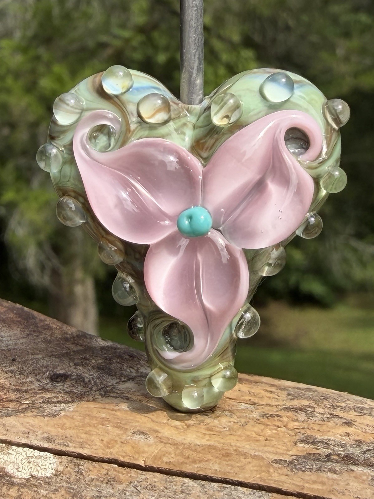 Lampwork Glass Heart Focal Bead HANDMADE Artisan Lampwork Glass Focal Bead