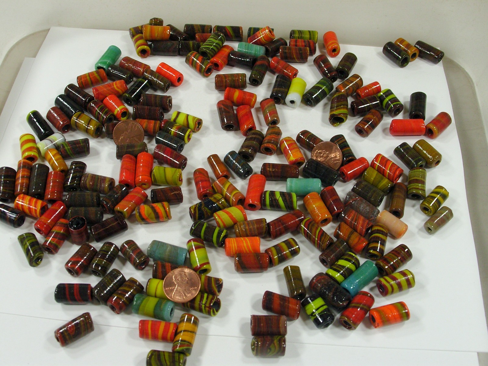 2 Pounds Multicolor India Handmade Assorted Sizes Tube Glass Beads Lot (PJM-8)⭐