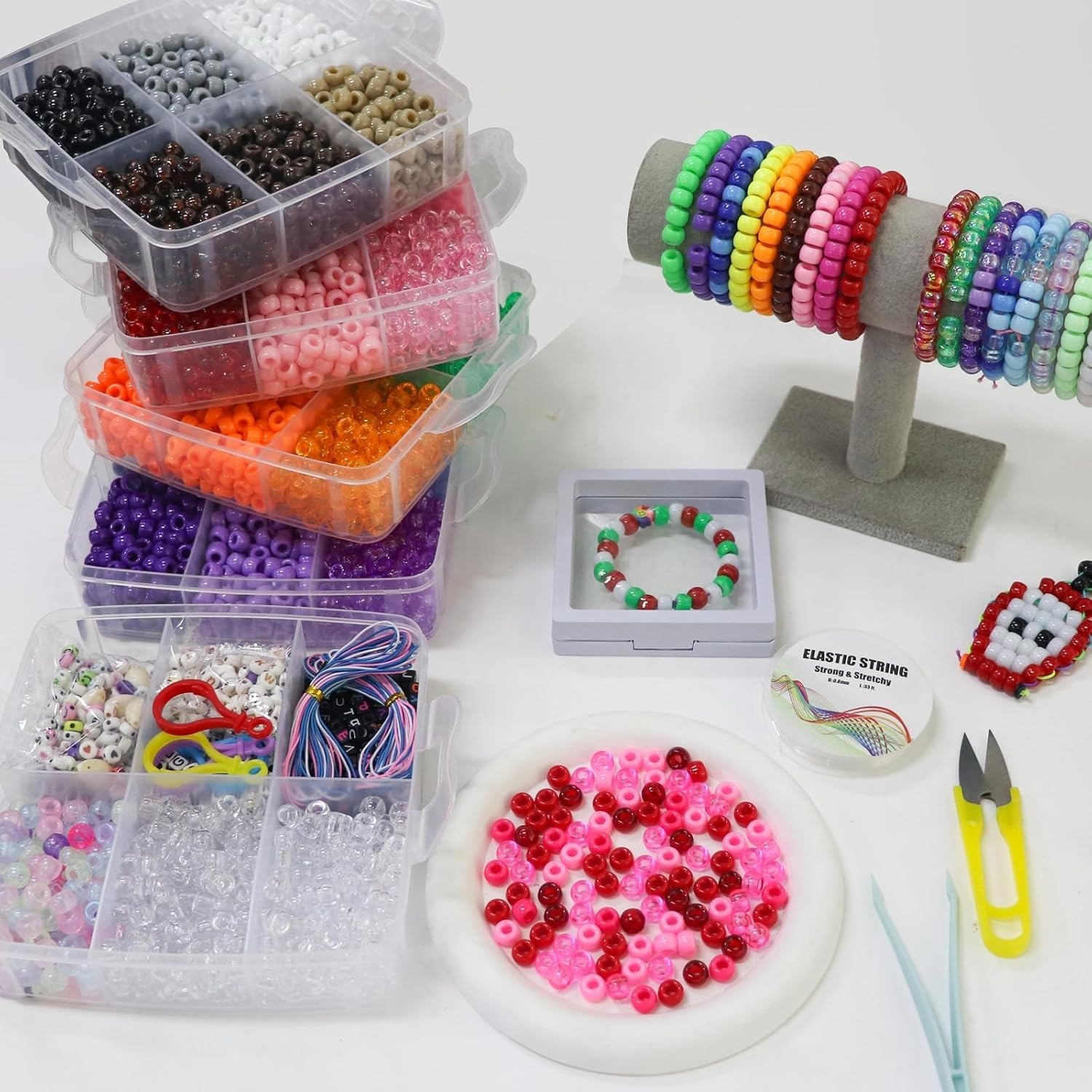 Pony Beads Bracelet Making Kit 5400PCS Alphabet Number Beads Cord Set