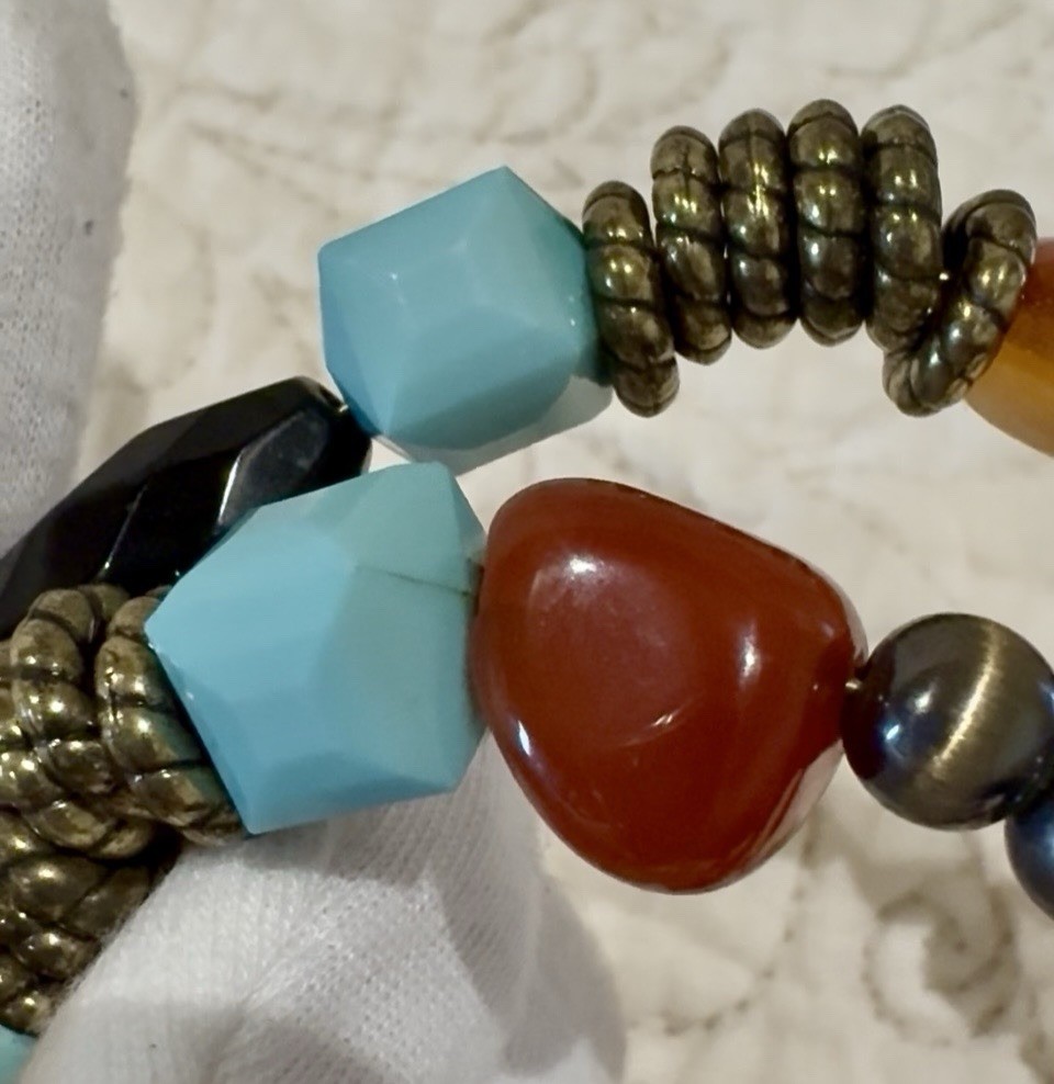 Crafting Mixed Beads Howlite Tigereye Agates Magnetic Metal Beads 20” Coil Look