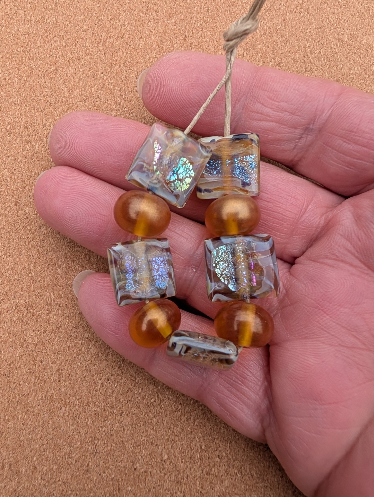 Animal Print Golden Tan Lampwork Bead Lot Orphans Destash Mix Match Trio Pairs