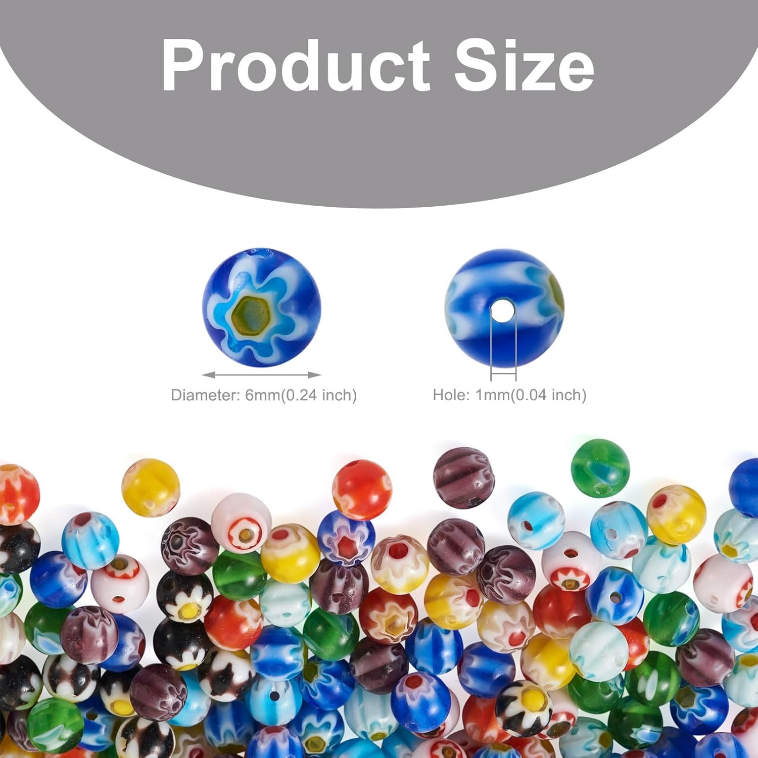 325Pcs 6Mm Tiny Millefiori Glass round Ball Beads Mixed Colors Mosaic Glass Spac