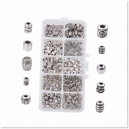500pcs Antique Silver Tube Spacer Beads in 10 Styles