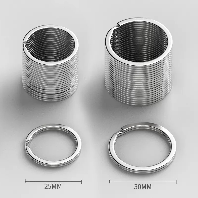 100/50 PCS Stainless Steel Key Rings Split Hoop-30/25/20mm DIY Flat Metal Chains