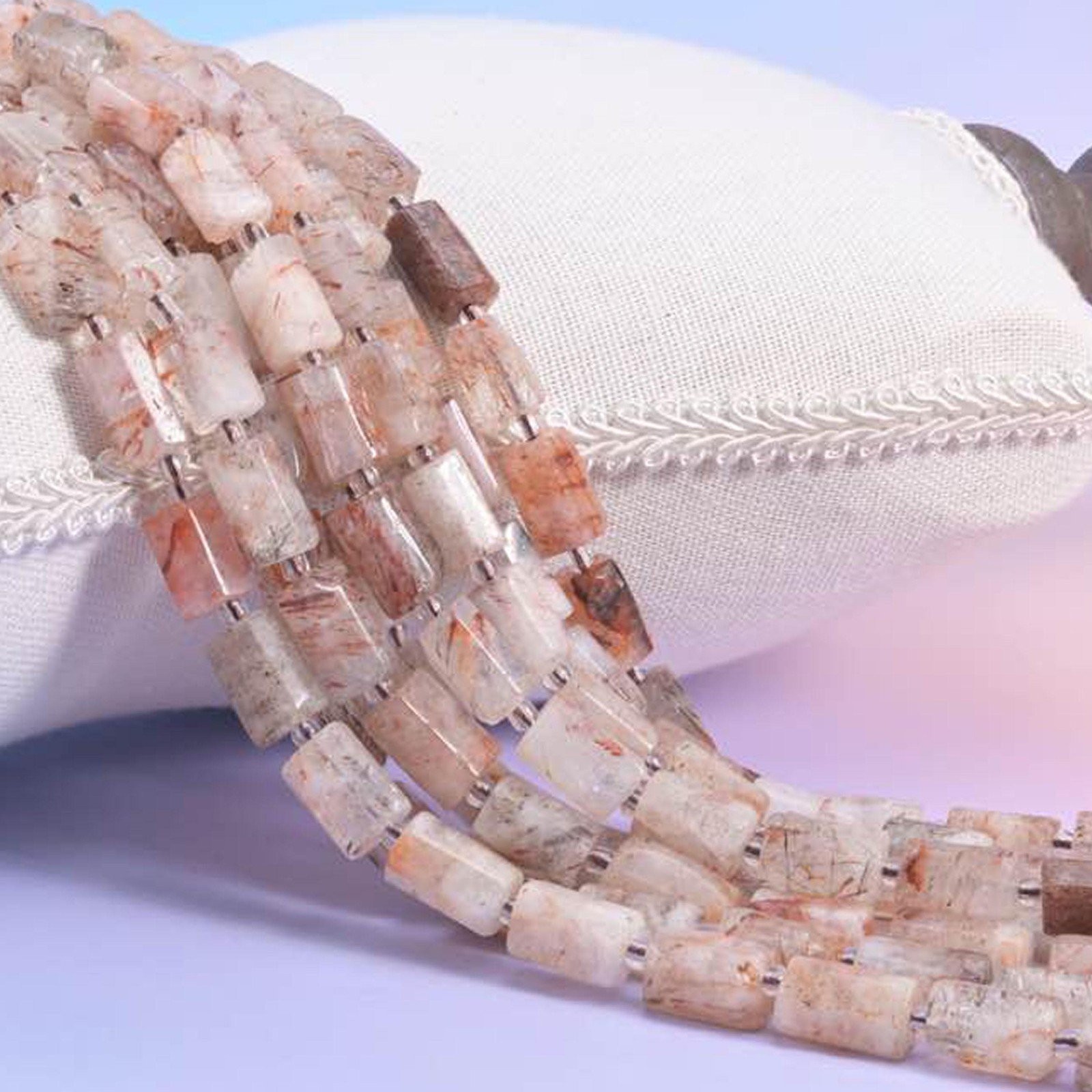 Red Copper Rutilated Quartz Faceted Tube Beads Size 12x8mm 15.5″ Strand