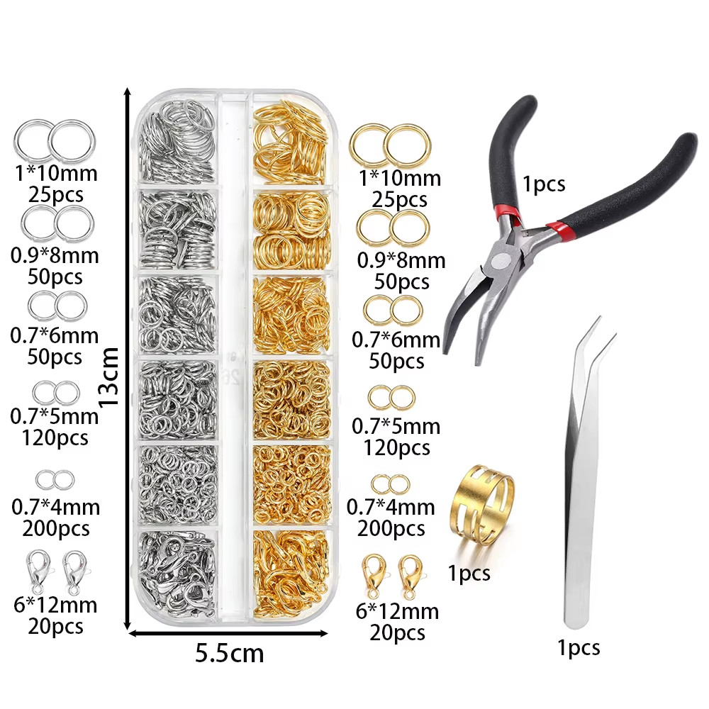 930Pcs/Box Jewelry Findings Kits Open Jump Rings Lobster Clasps Hooks Pliers Twe