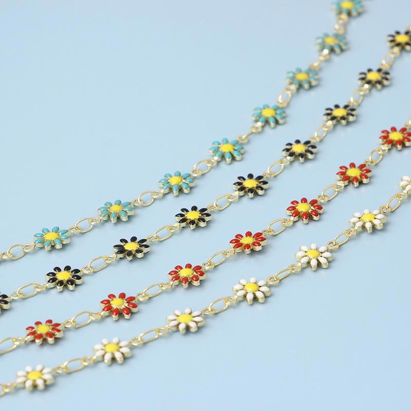 1Foot 18K Gold Plated Flower Chain, Enamel Flower Chain Minimalist Jewelry DIY