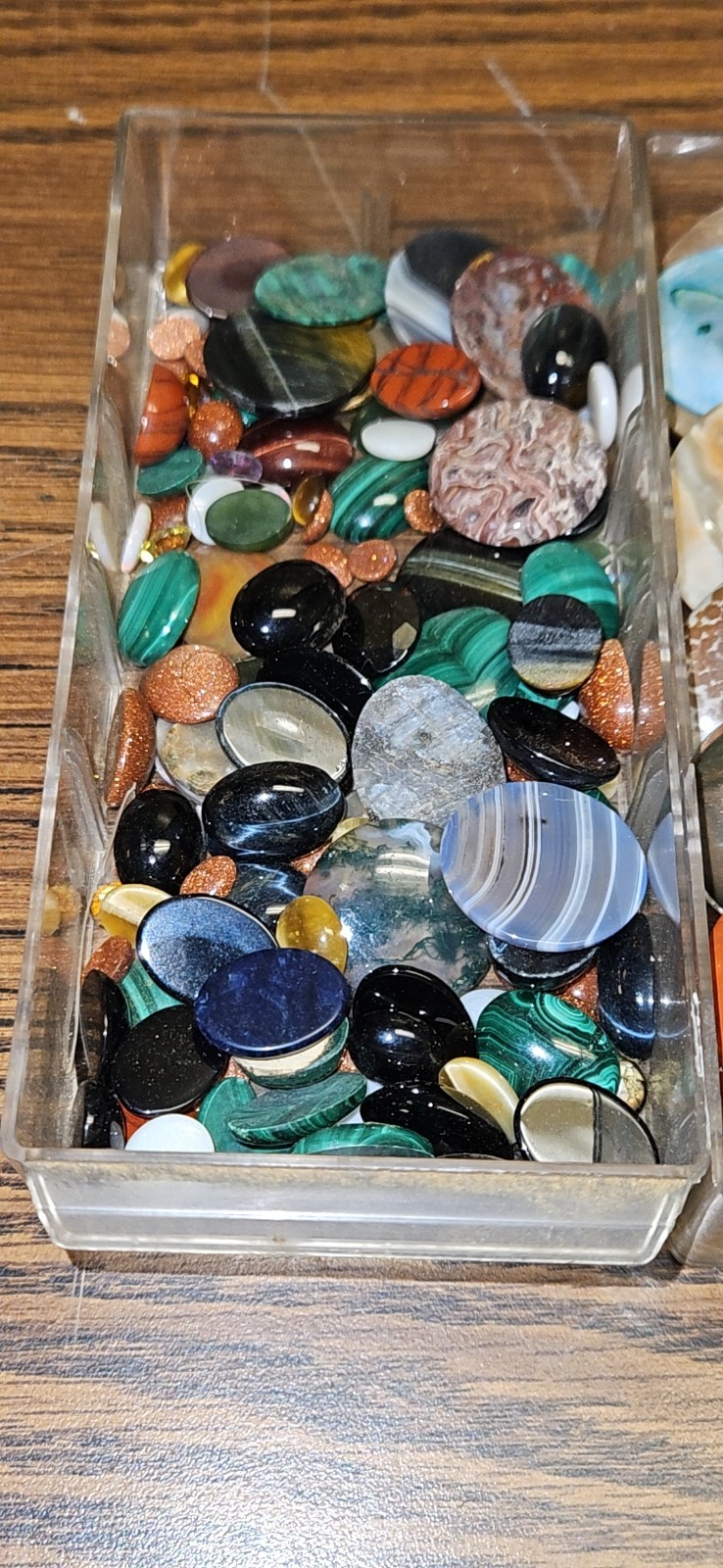 Vintage Lot Of Polished Gem Stones, Honey Tiger’s Eye Cabochons, Ect.