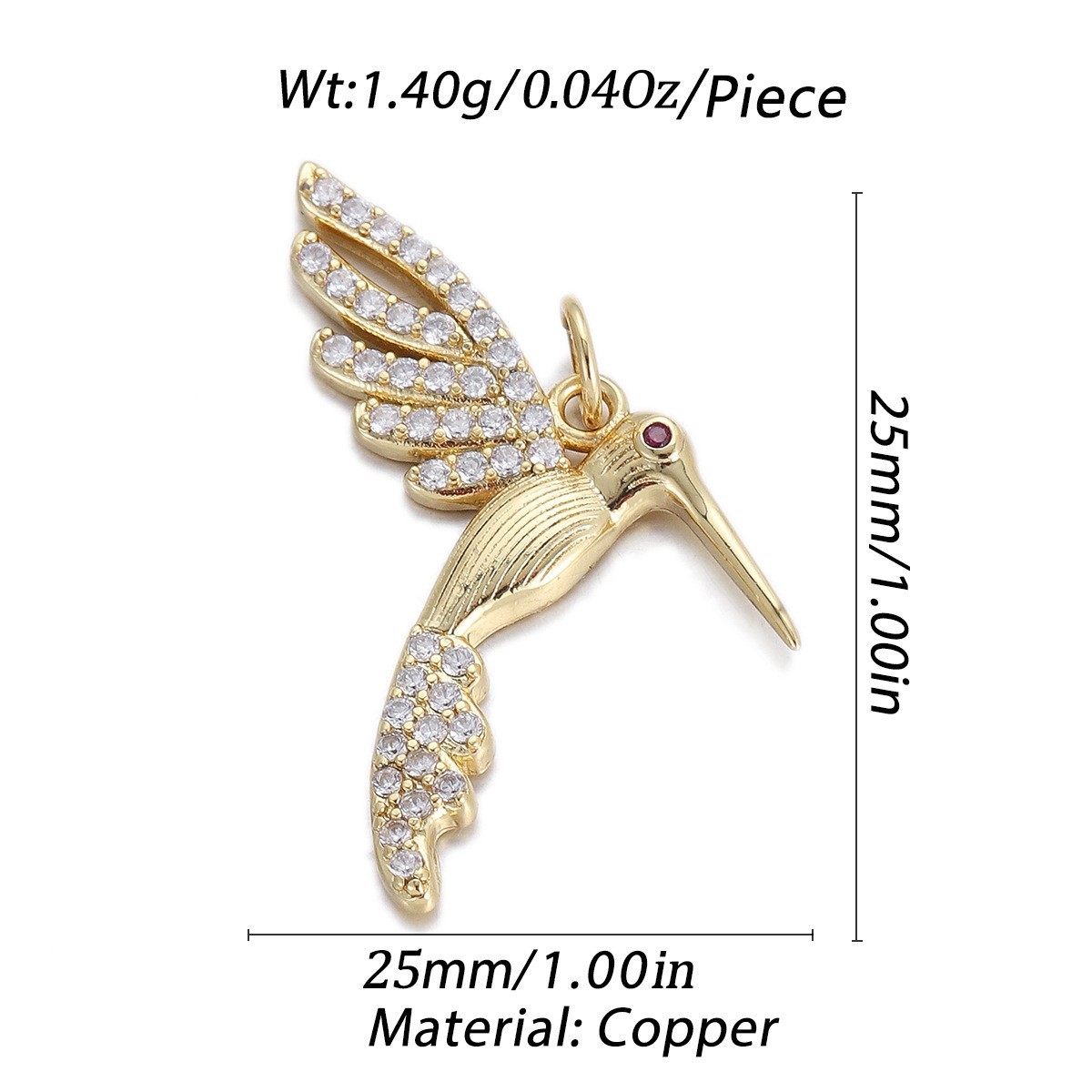 1Piece 18K Gold Plated Brass BIRD, Hummingbird CZ Pave Charm Pendant GYJ63