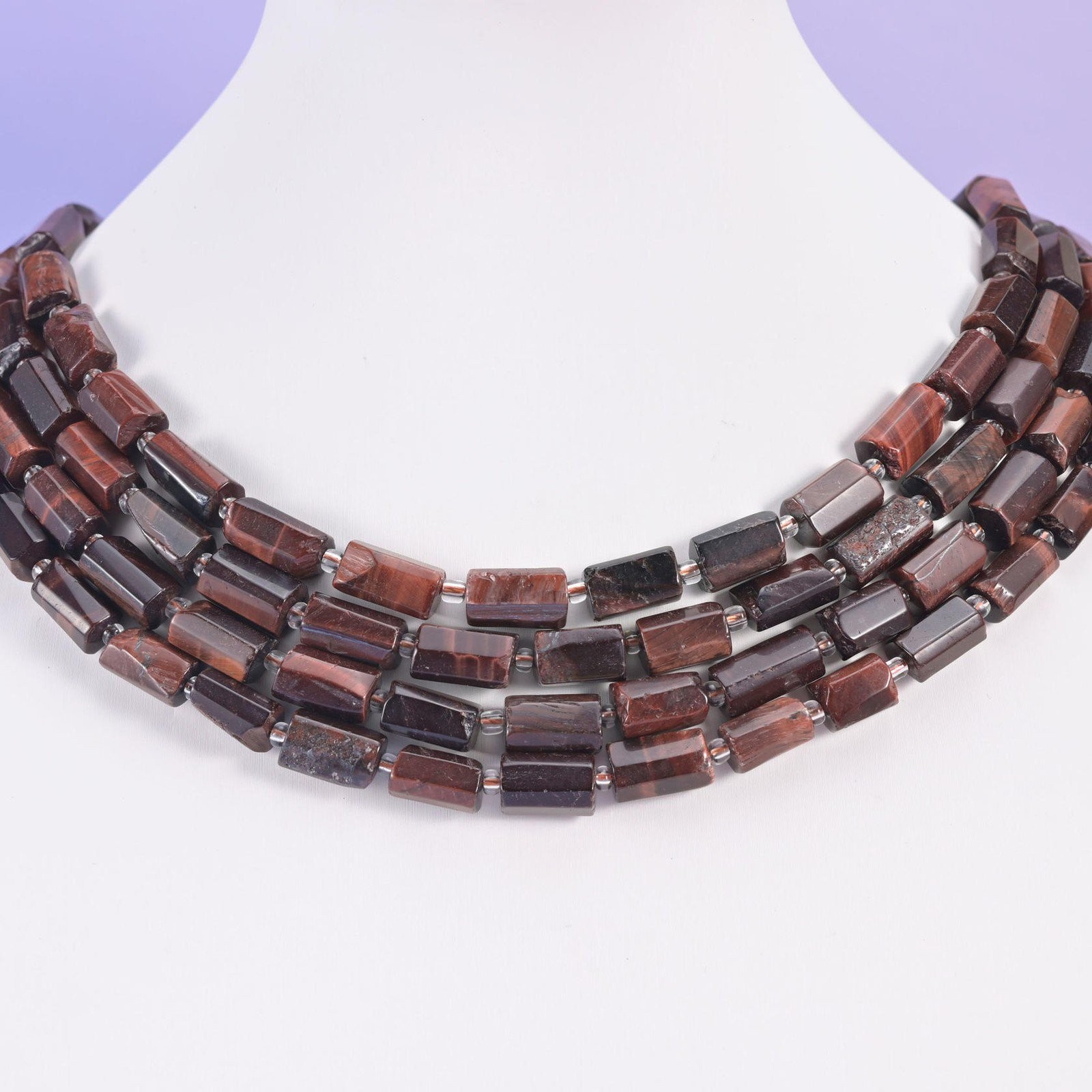 Natural Red Tiger Eye Faceted Tube Beads Size 12x8mm