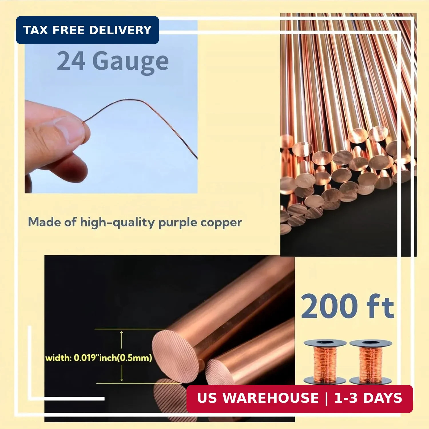 Bare Copper Round Wire 200 Feet 24 Gauge 99.9% Pure for Electroculture Gardening