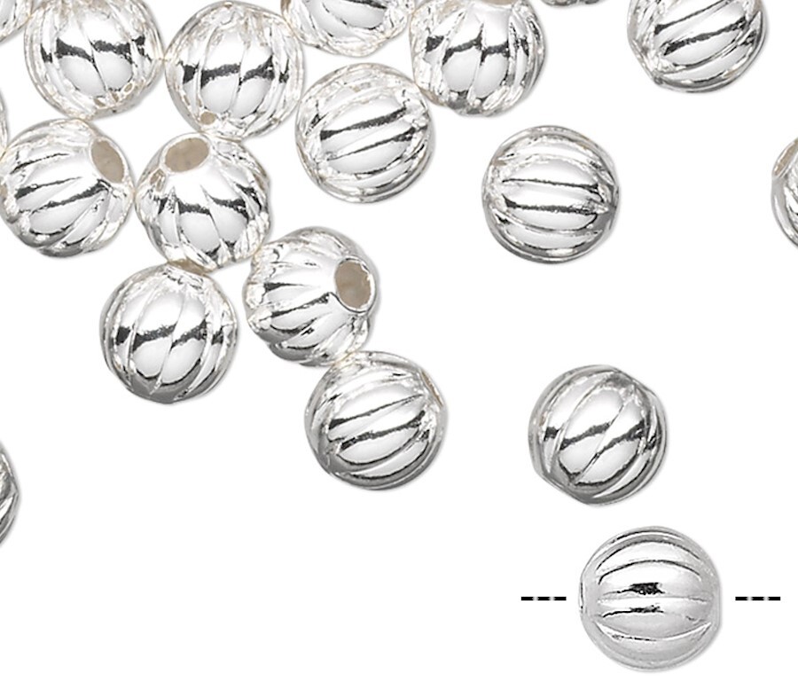 Bead, 100 Silver Plated Brass 5mm Corrugated Round Beads with 1.2mm Hole