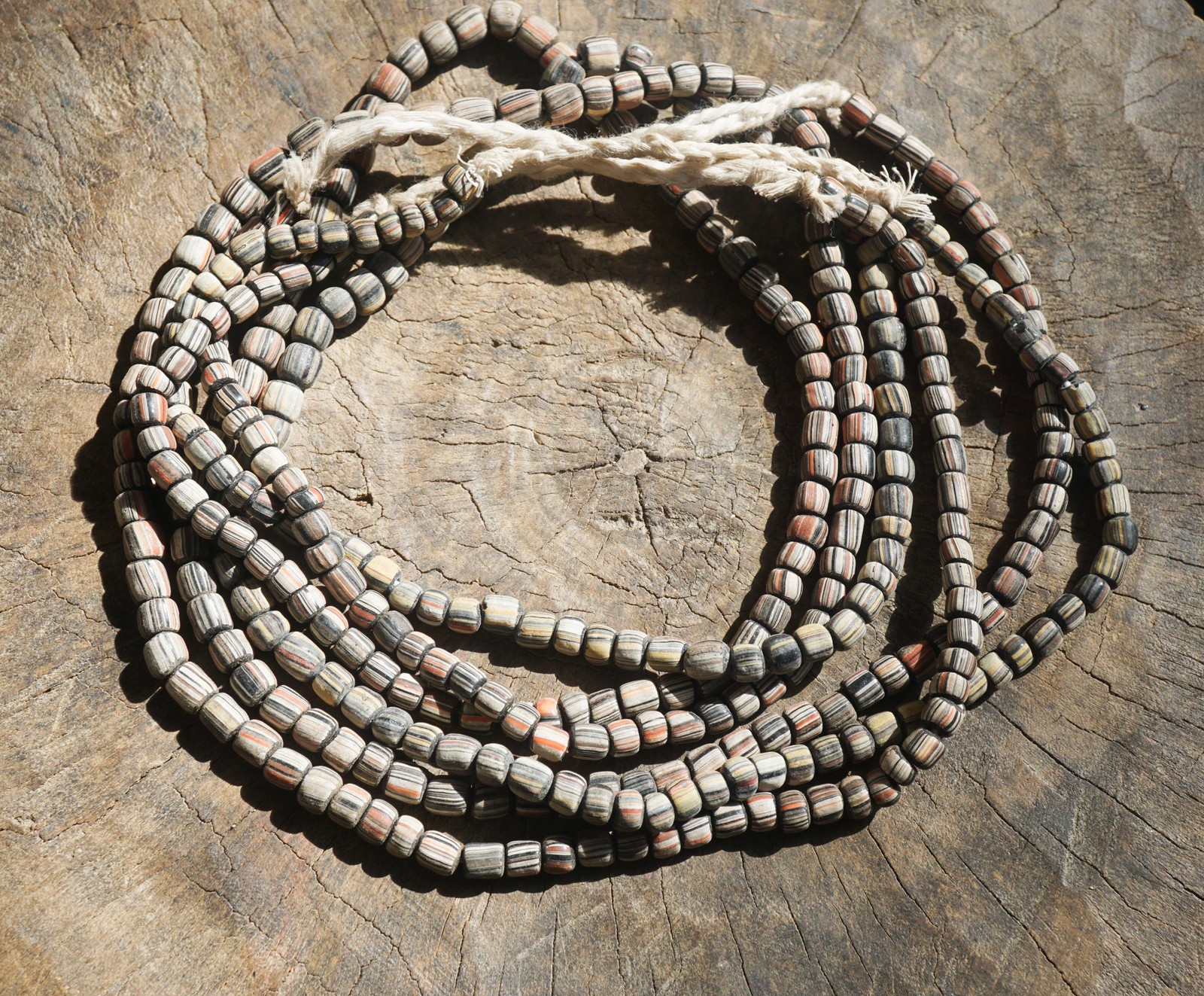 Artisan Made Java Glass Beads: Black with Mixed Colors Stripes (5-6mm), 2895A378