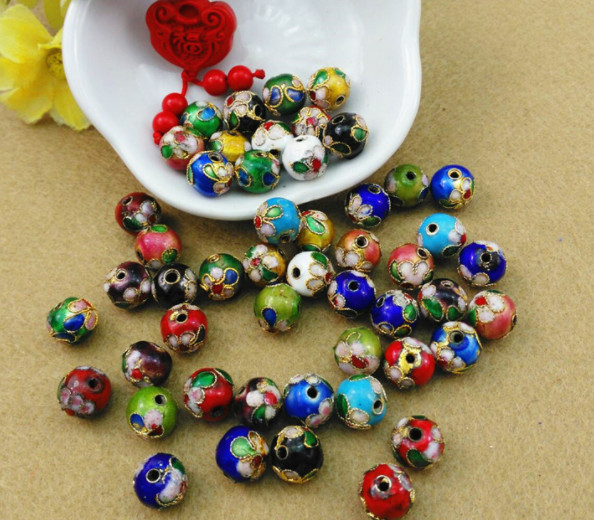6mm 8mm 10mm 12mm 14mm Cloisonne flower silk Loose spacer copper Beads