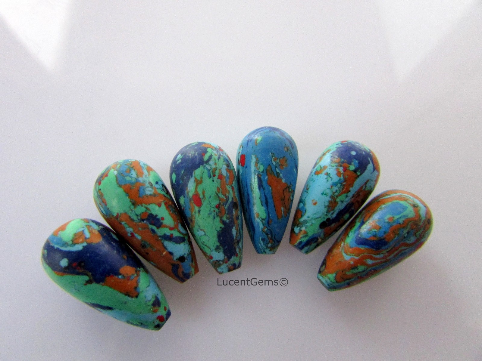 Chinese Fusion Turquoise Top Half Drilled Plain Drops Shape Stone 10x20mm 1 Pair