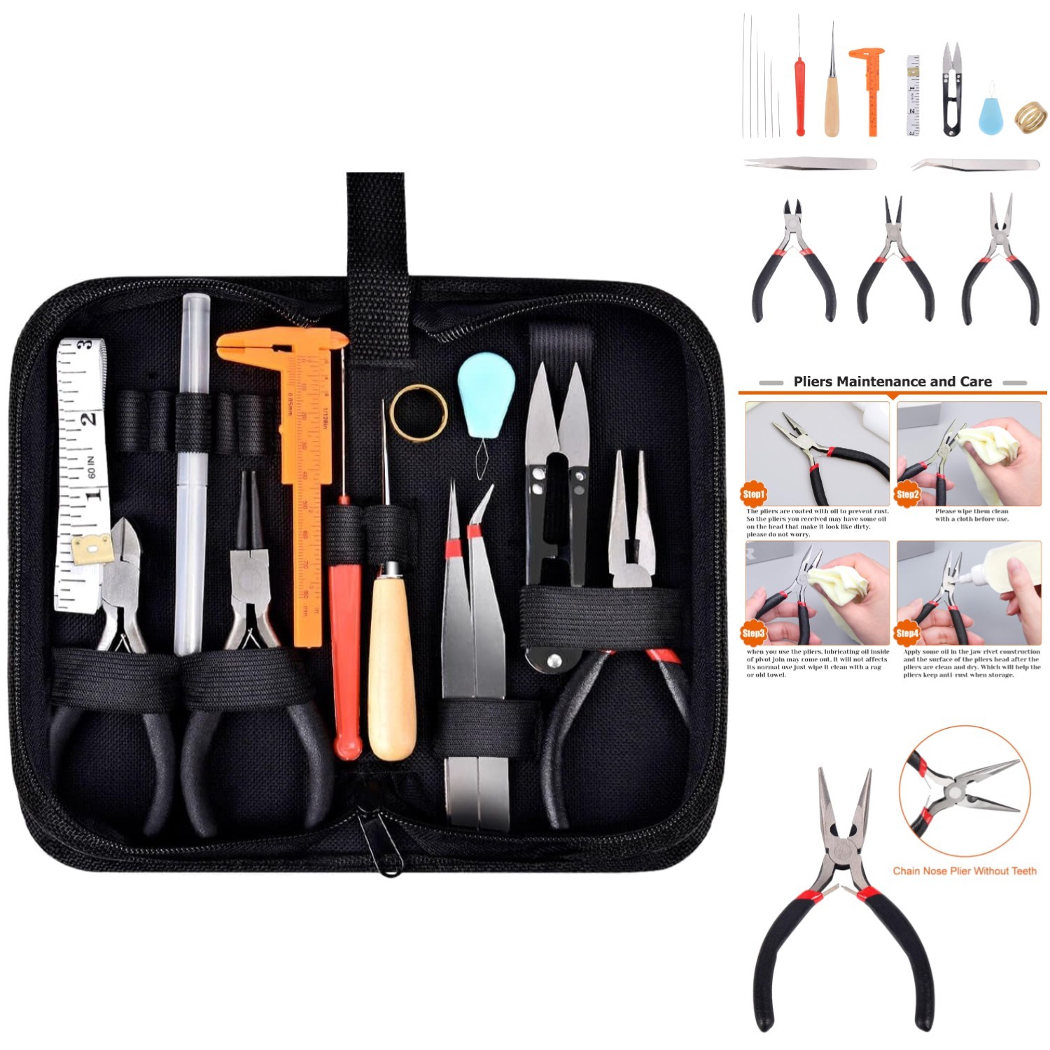 19Pcs Jewelry Making Tools Kit with Zipper Storage Case for Crafting & Repairs