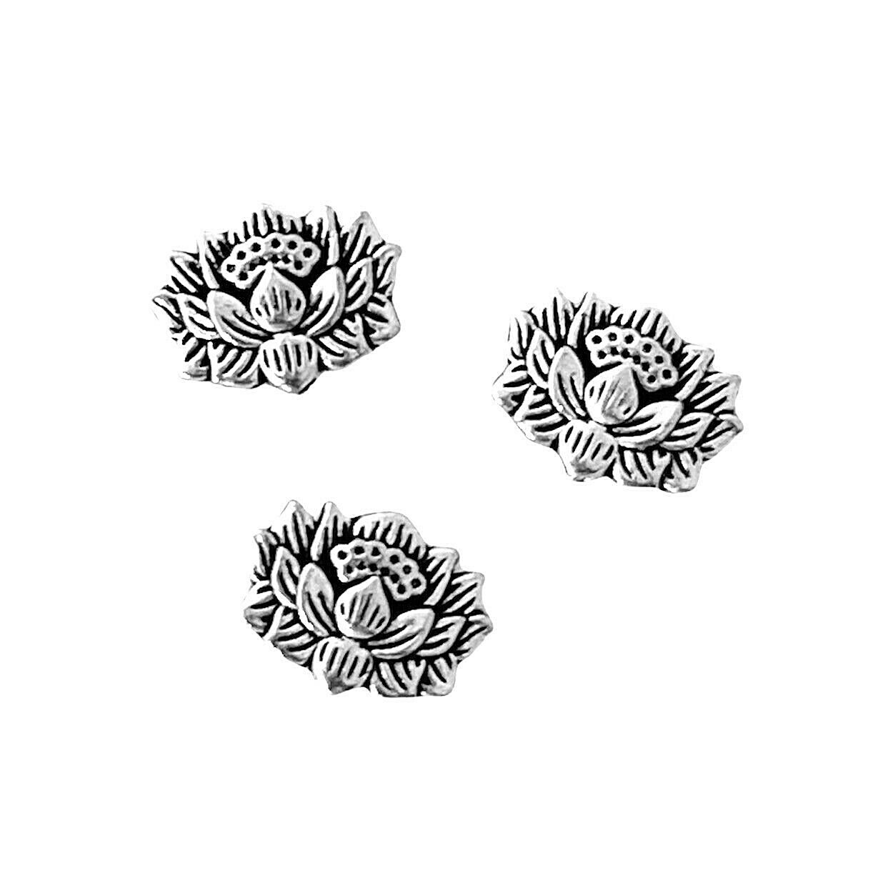 20 Lotus Spacer Beads Tibetan Silver 12x9mm Two Sided 3D Water Lily Flower