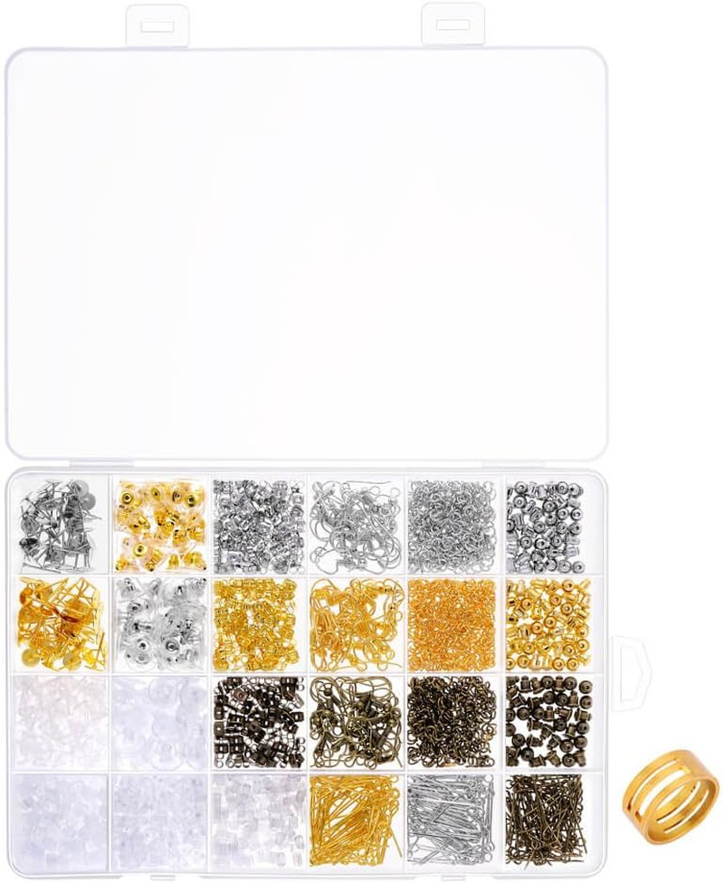 2400Pcs Earring Making Supplies Kit with 24 Style Earring Hooks, Earring Backs,