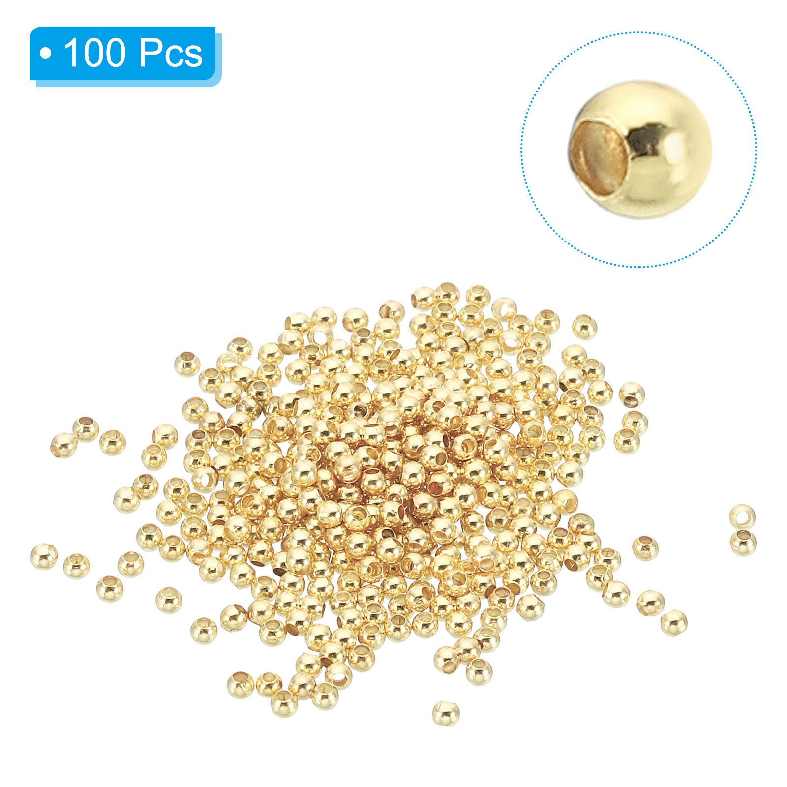 100Packs 2mm 14K Gold Filled Spacer Beads for Jewelry Making Golden