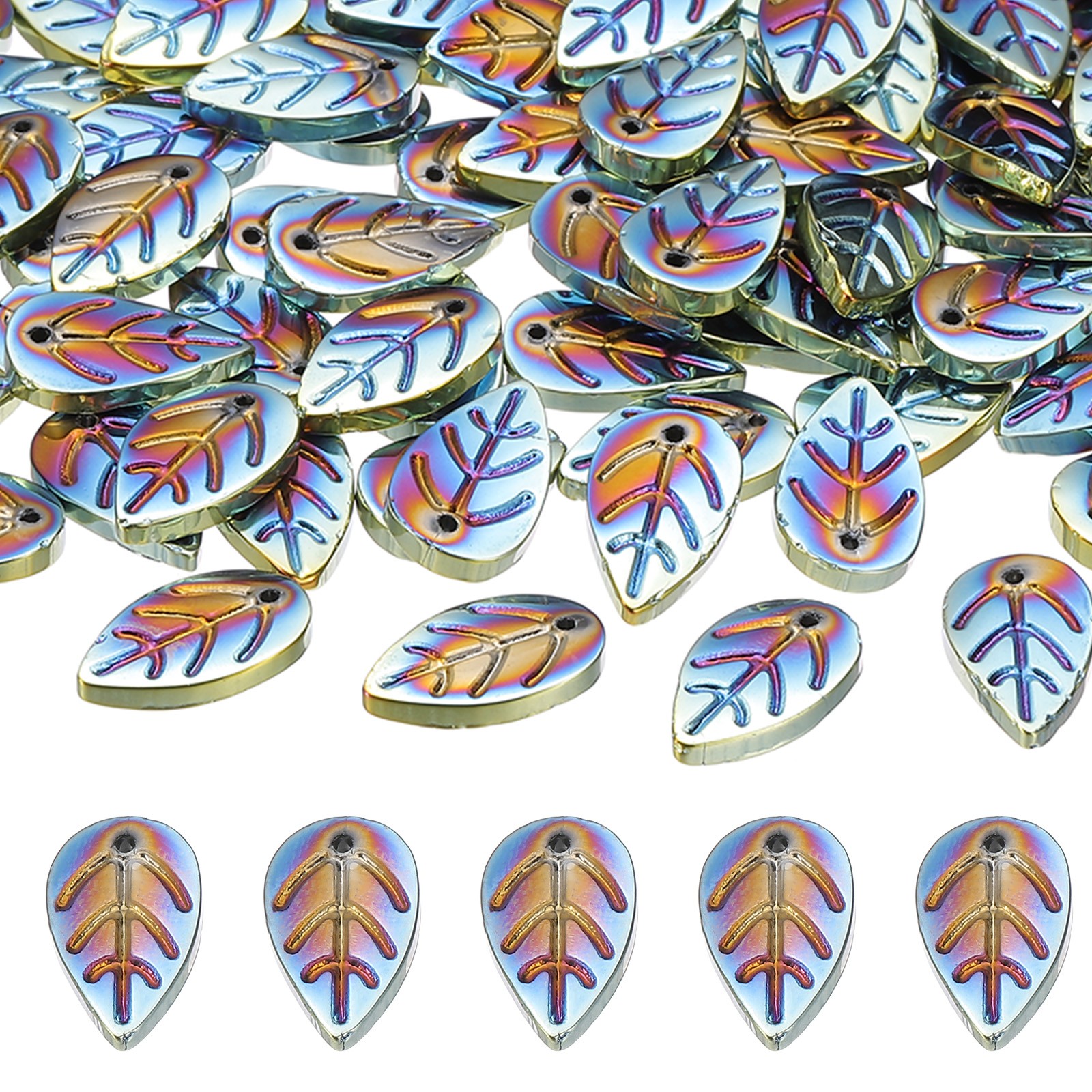100Pcs Crystal Leaf Beads Translucent Czech Glass Beads, Plated Green