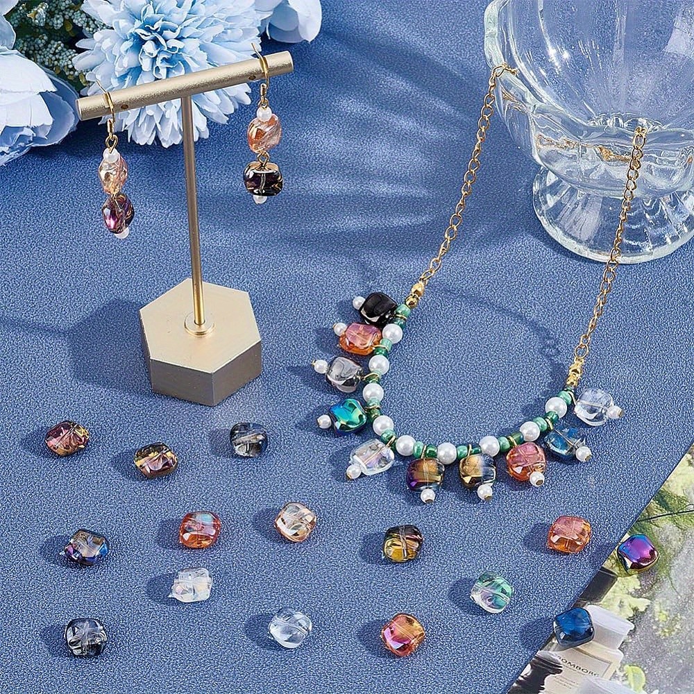 1set 150pcs 15 colors Electroplate Transparent Glass Beads Square Mixed color