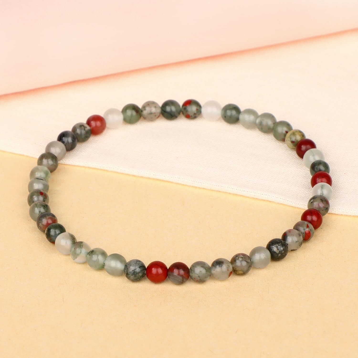 Handmade Natural Gemstone Stretch Elastic 4mm African Bloodstone Bracelet Healin