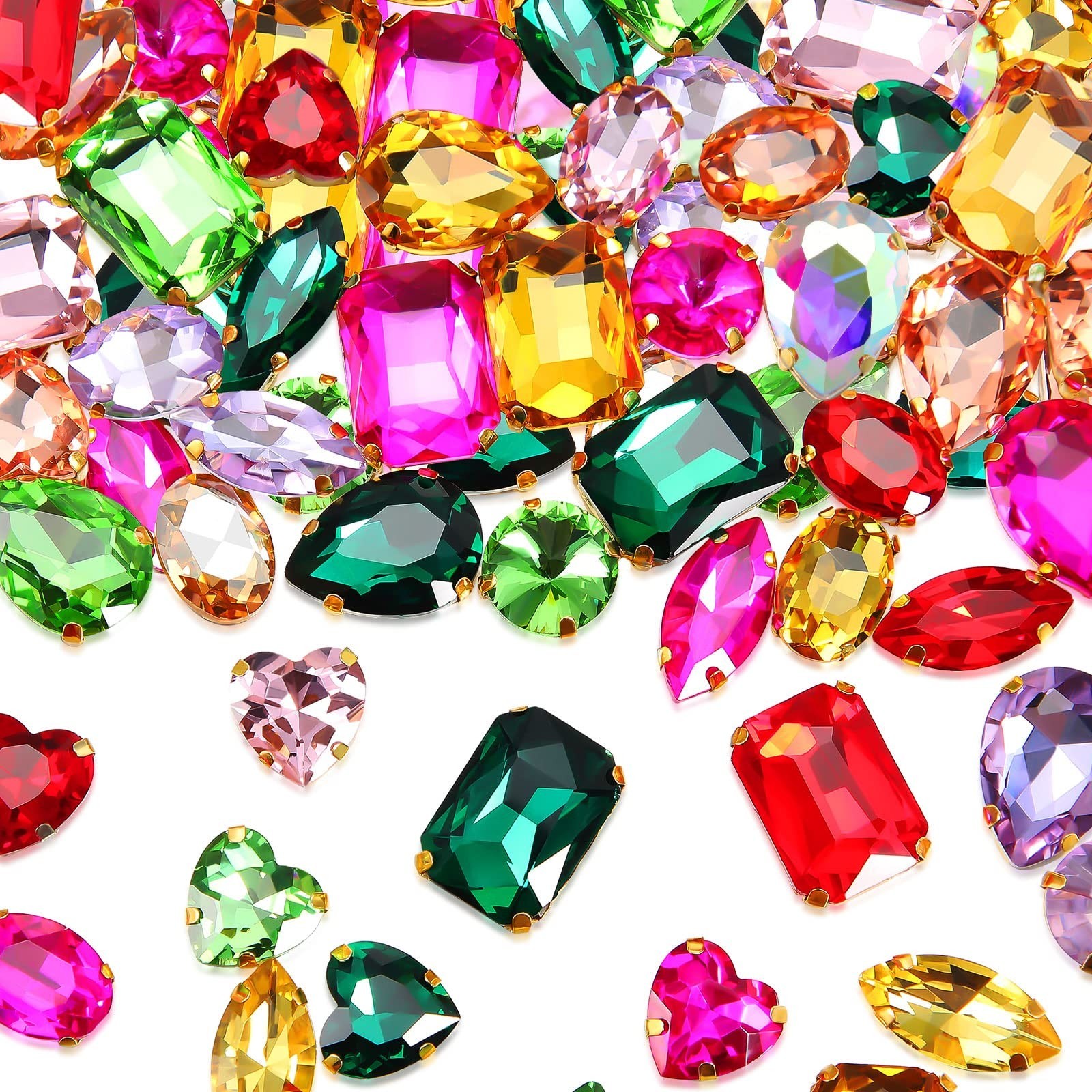 120 Pcs Sew-On Rhinestones for Clothes, 10-18mm Crystal Gems, DIY Jewelry Crafts