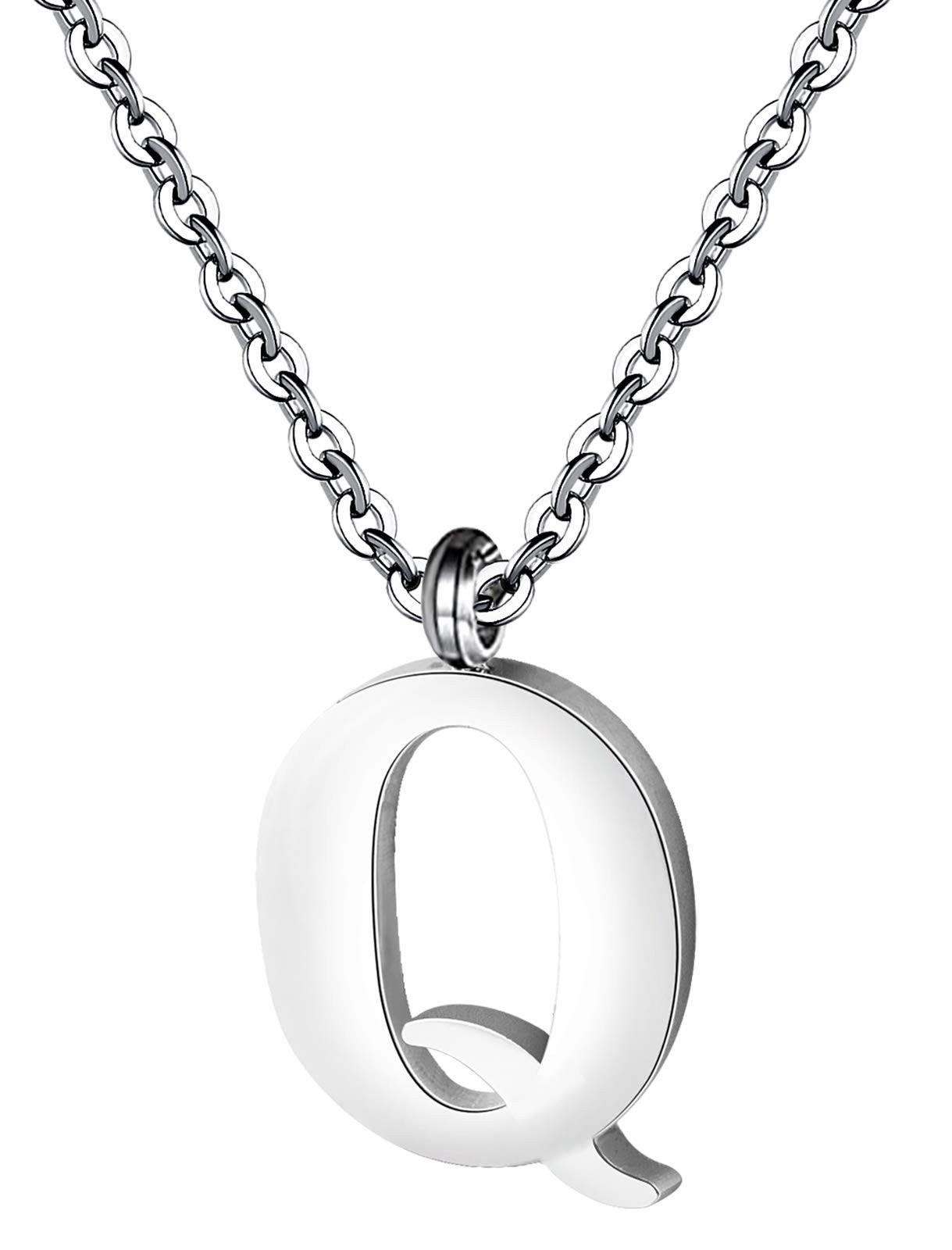 Stainless Steel Silver Initial Necklace Alphabet Pendant Necklace 16″ with – 12