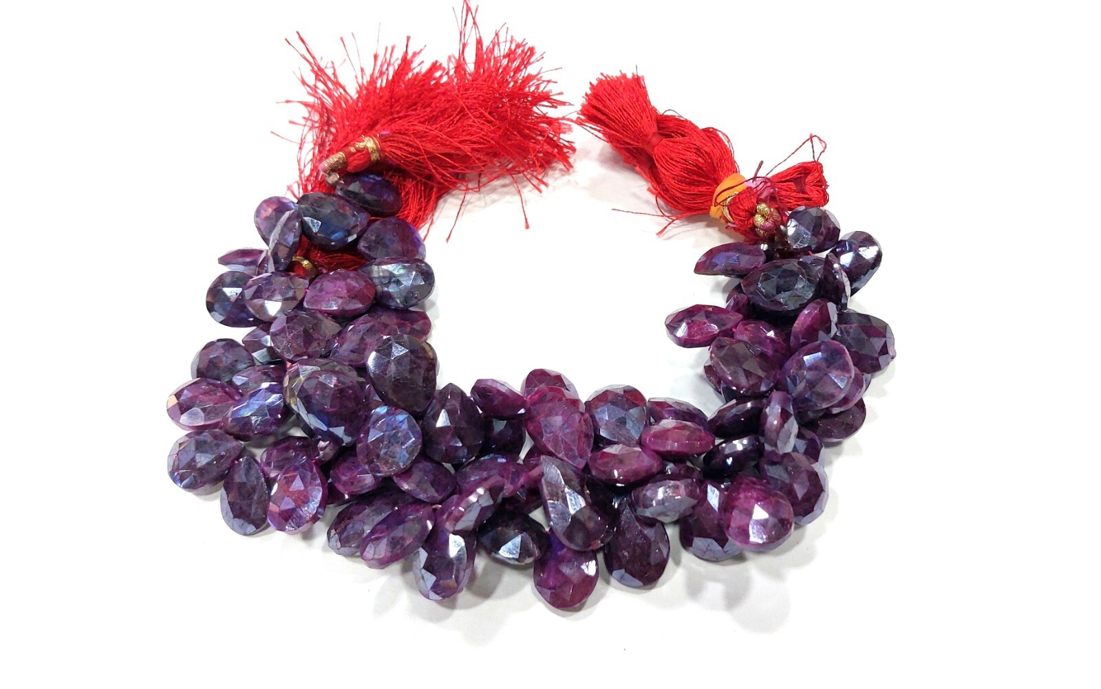1 Strand Natural Ruby Coated Pear/Almond 10×14-11x15mm Briolette Beads 7″inch