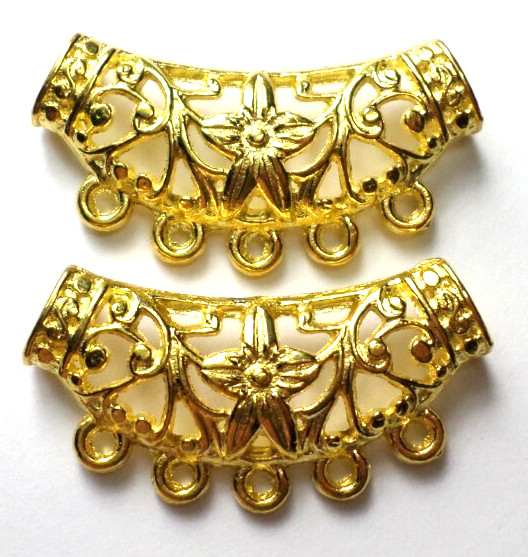 20 Vintage Shiny Gold Floral Art Deco Jewelry Connectors /Sliders 37x20mm USA