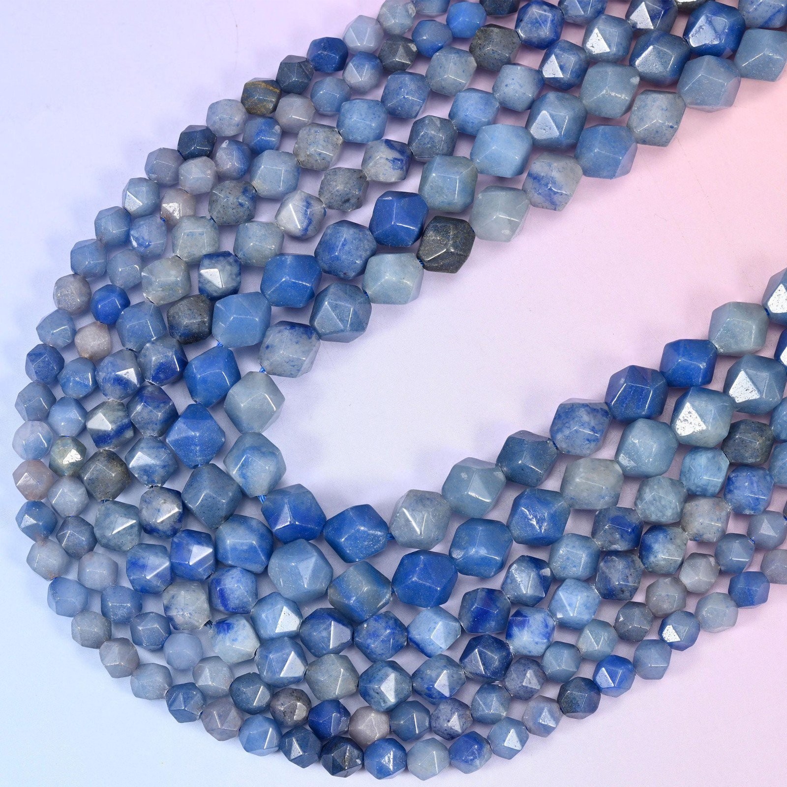 Blue Aventurine Beads: Faceted Diamond Star Cut, 6-10mm, 15.5 inch Strand