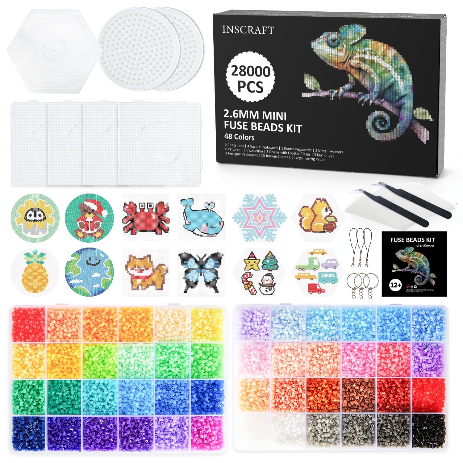28,000 Mini Fuse Beads, 2.6mm 48 Colors Melty Beads Small, 48 colors