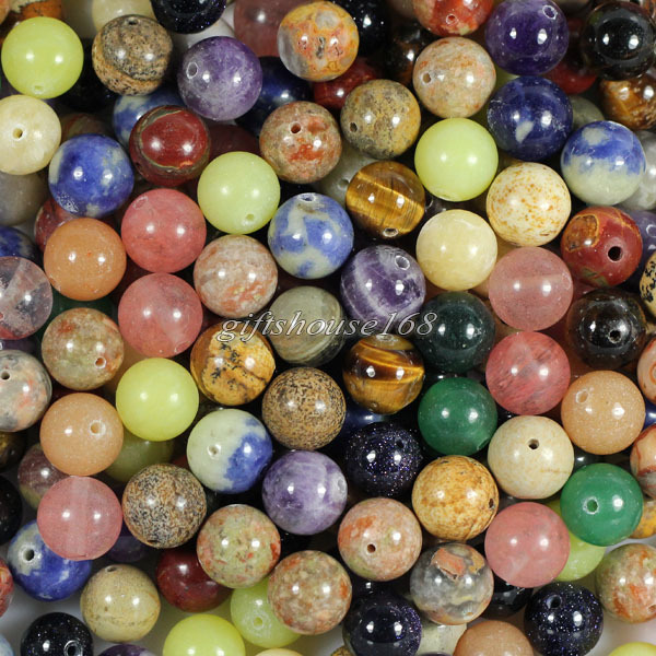 100pcs Mixed Natural Nature Stone Gemstone Round Spacer Loose Beads 10mm