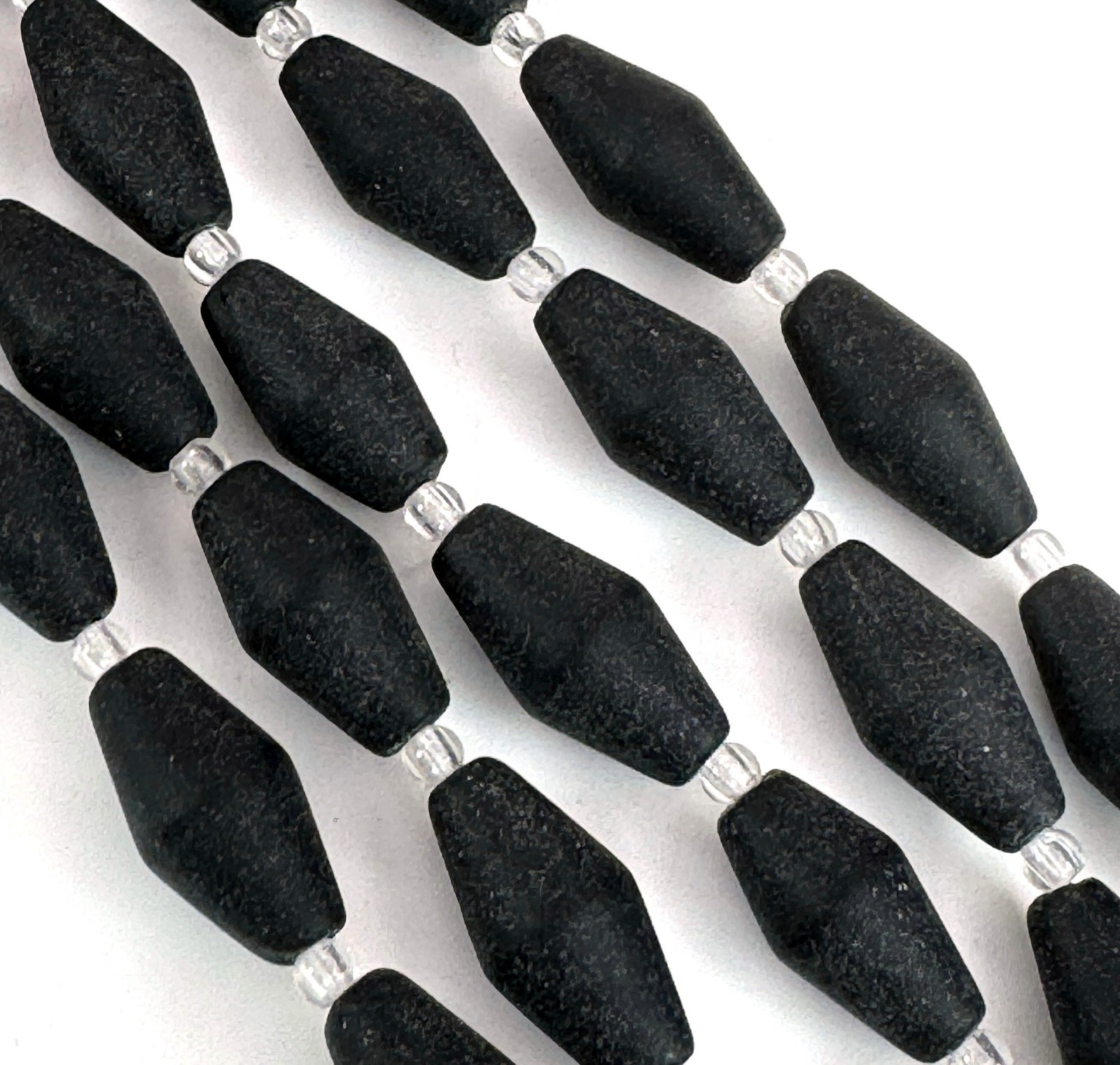 Tapered Barrel Beads, Jet Black w/Frosted Matte Finish, 17x8mm, 11 Beads