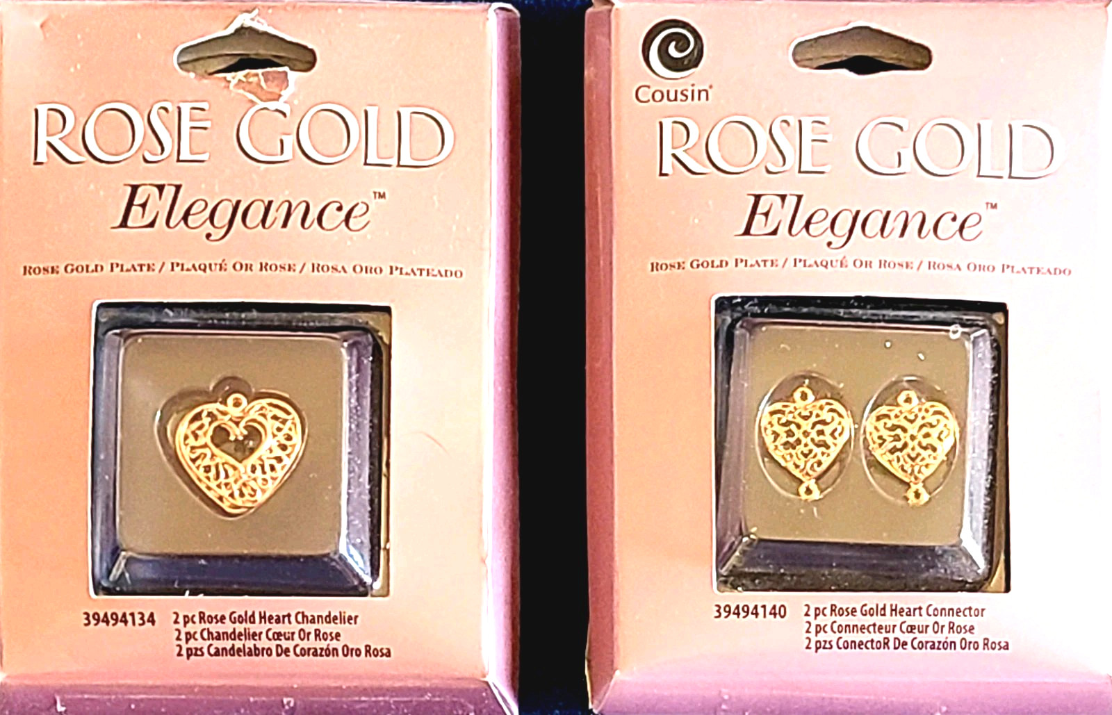 4 Pieces Rose Gold Elegance Heart Connector Chandelier Jewelry Pendants Cousin