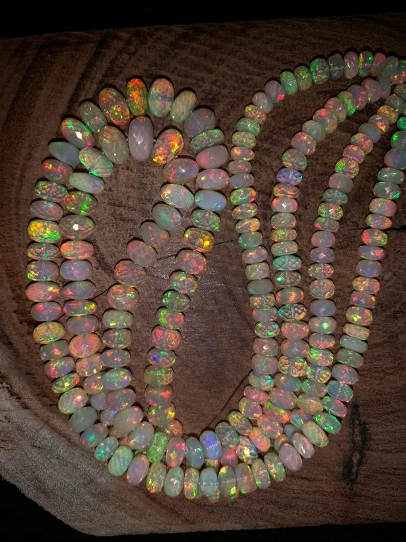 Ethiopian Opal Rondelle Beads 5×8.9 mm 16 Inch Faceted Natural Welo Opal Strand