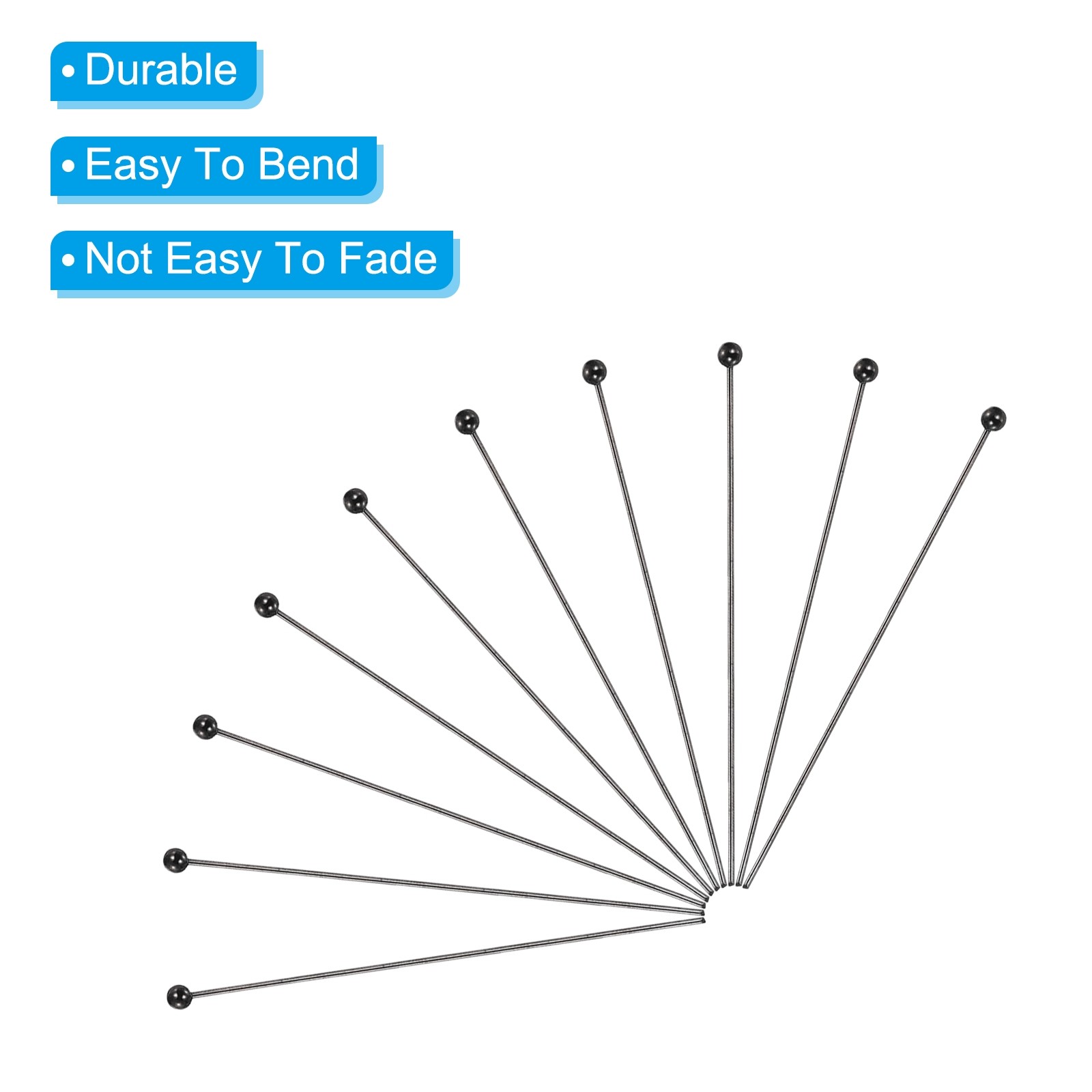 100Pcs Matte Black Ball Head Pins 40mm Wire Head Pins Brass 24 Gauge