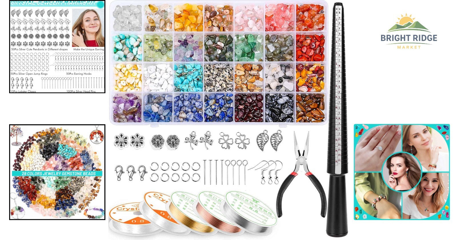 Adult Jewelry Craft Kit with 28 Colors of Crystal Beads and Tools Included
