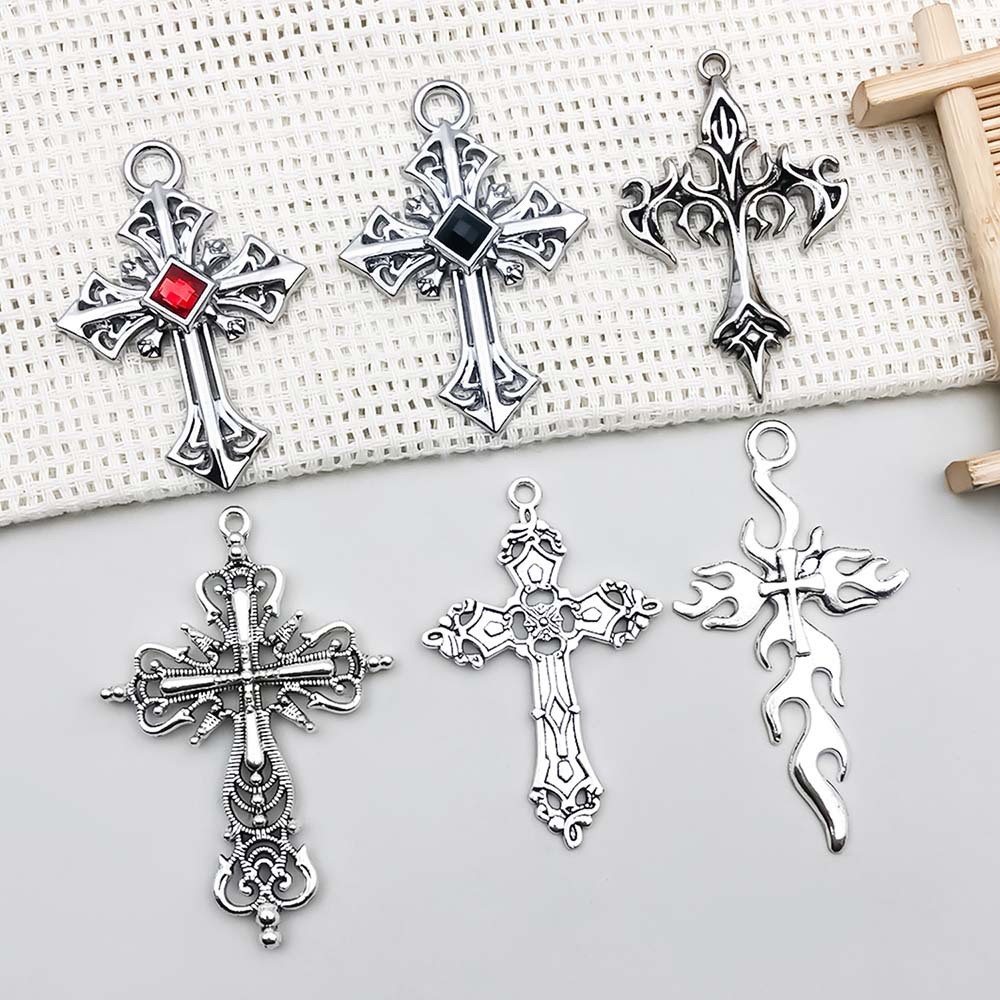 BULK 12Pcs Big Cross Charms DIY Jewelry Making Pendants Antique Silver