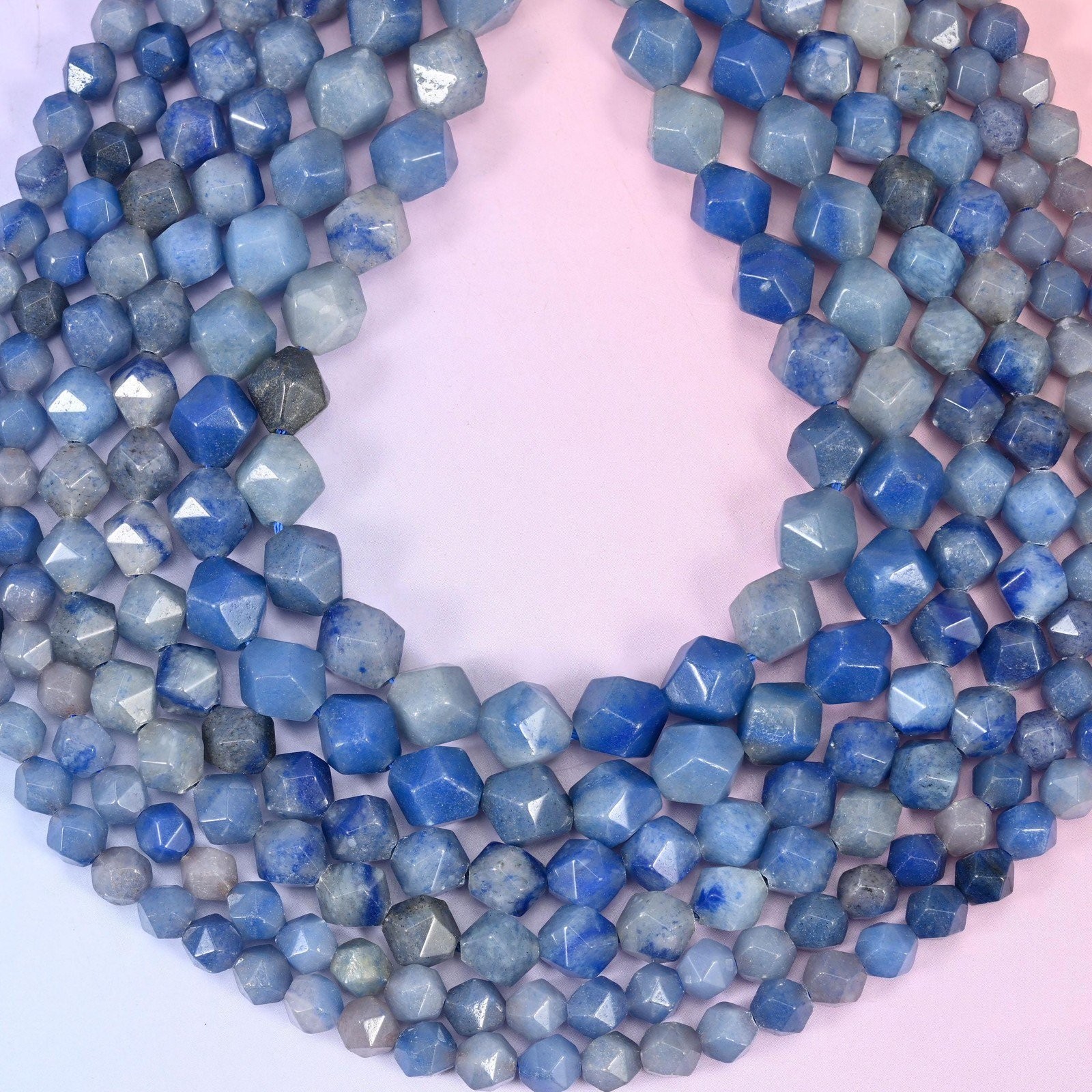 Blue Aventurine Beads: Faceted Diamond Star Cut, 6-10mm, 15.5 inch Strand