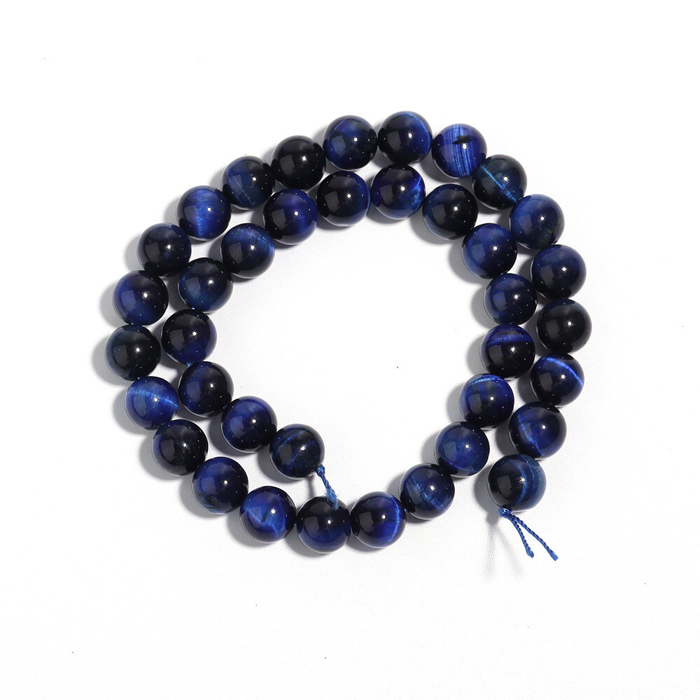 Natural Blue Tiger’s Eye Gemstone Smooth Round Loose Beads for Jewelry Making