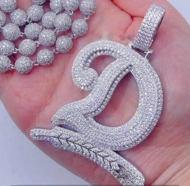 Men’s 925 Silver 2.48 Ct Round Cut Moissanite Custom Initial Letter D Pendant