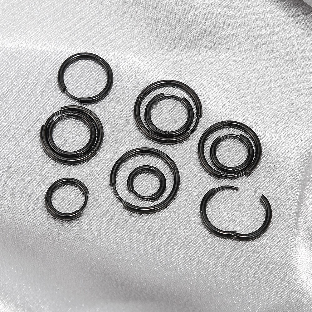 12pairs/set Stainless Steel Black color Round Earrings Charms Closed Ear Buckle