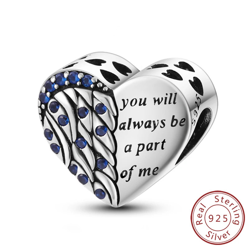 925 Sterling Silver Charm Beads Family Sister Love Heart Pendant DIY Bracelet