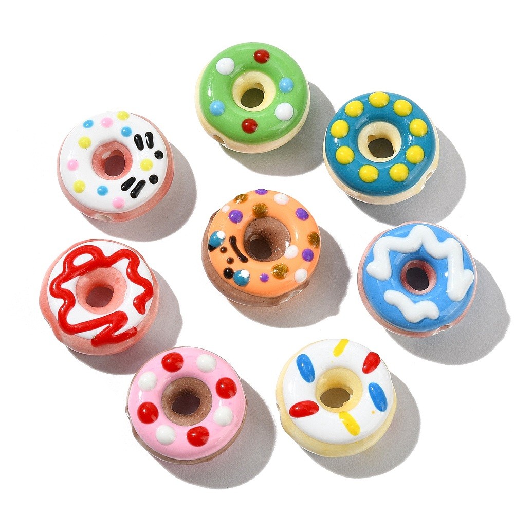 16pcs Donut Beads Handmade Round Porcelain Focal Bead for Bracelets Necklace DIY