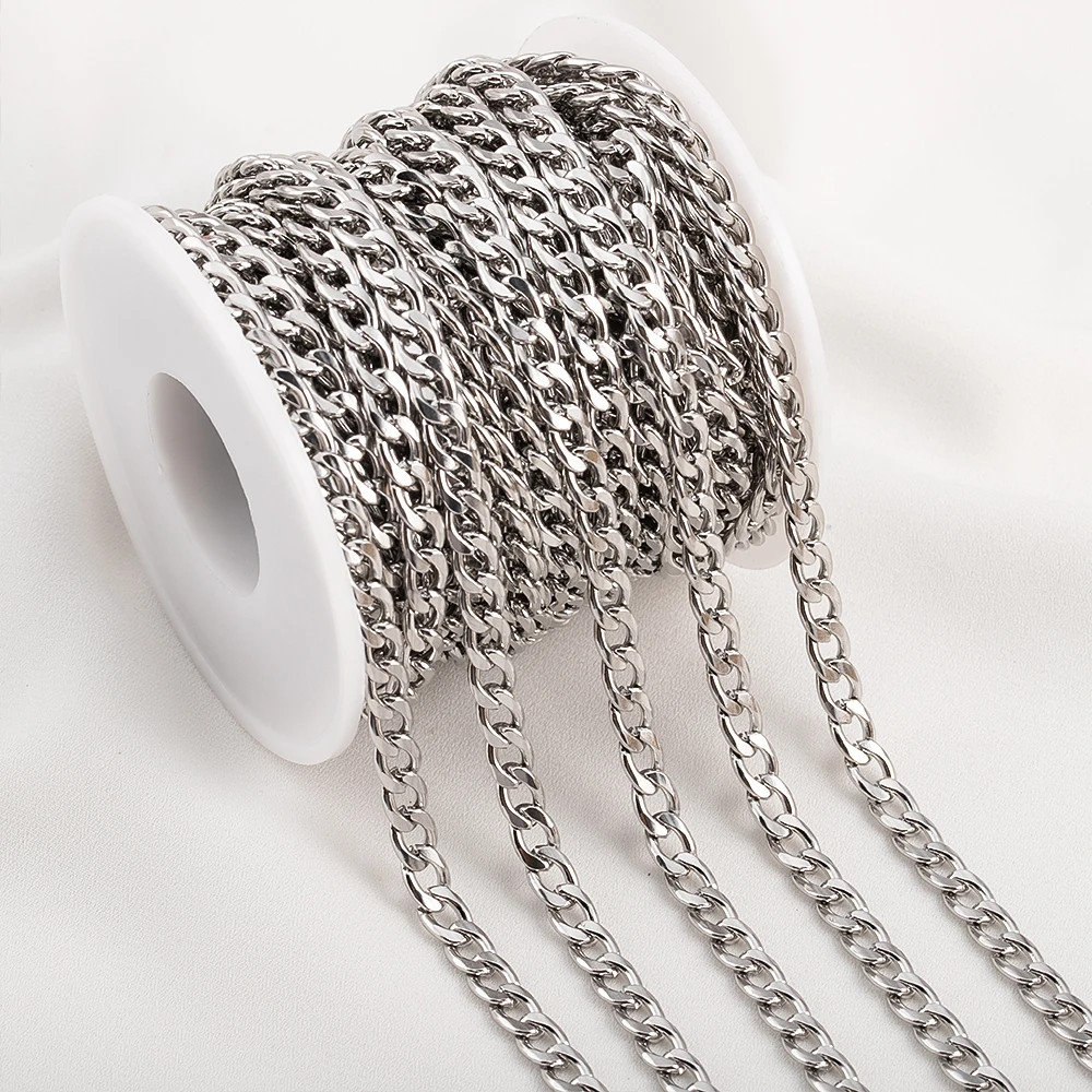 1Meter 2Meters 3-7Mm Stainless Steel Cuban Link Cable Chains for DIY Necklace Br