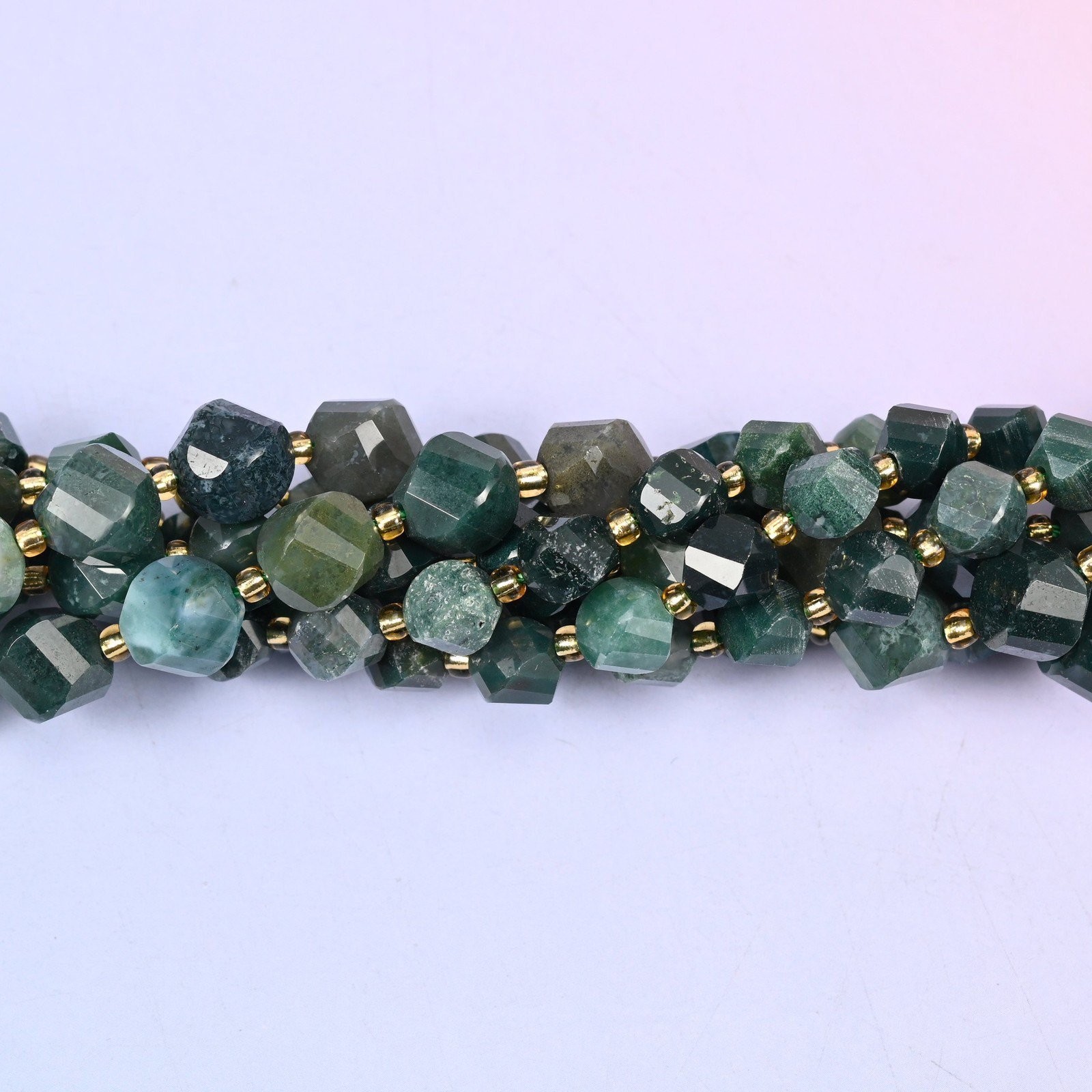 Moss Agate Faceted Spiral Twist Beads: Size 8mm 10mm, Jewelry Making