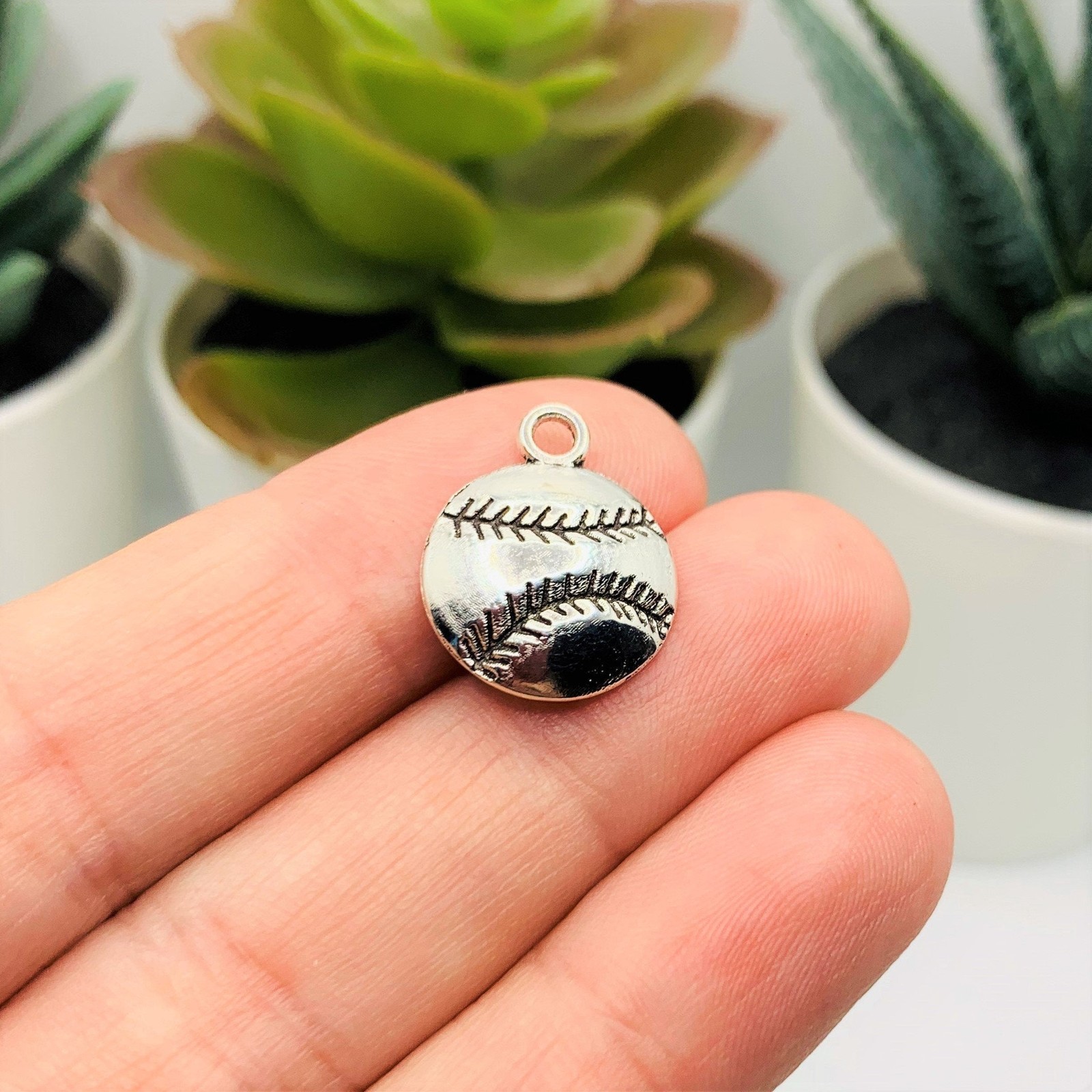 Silver Baseball Softball Sport Charms, 18×14.5mm – US Seller