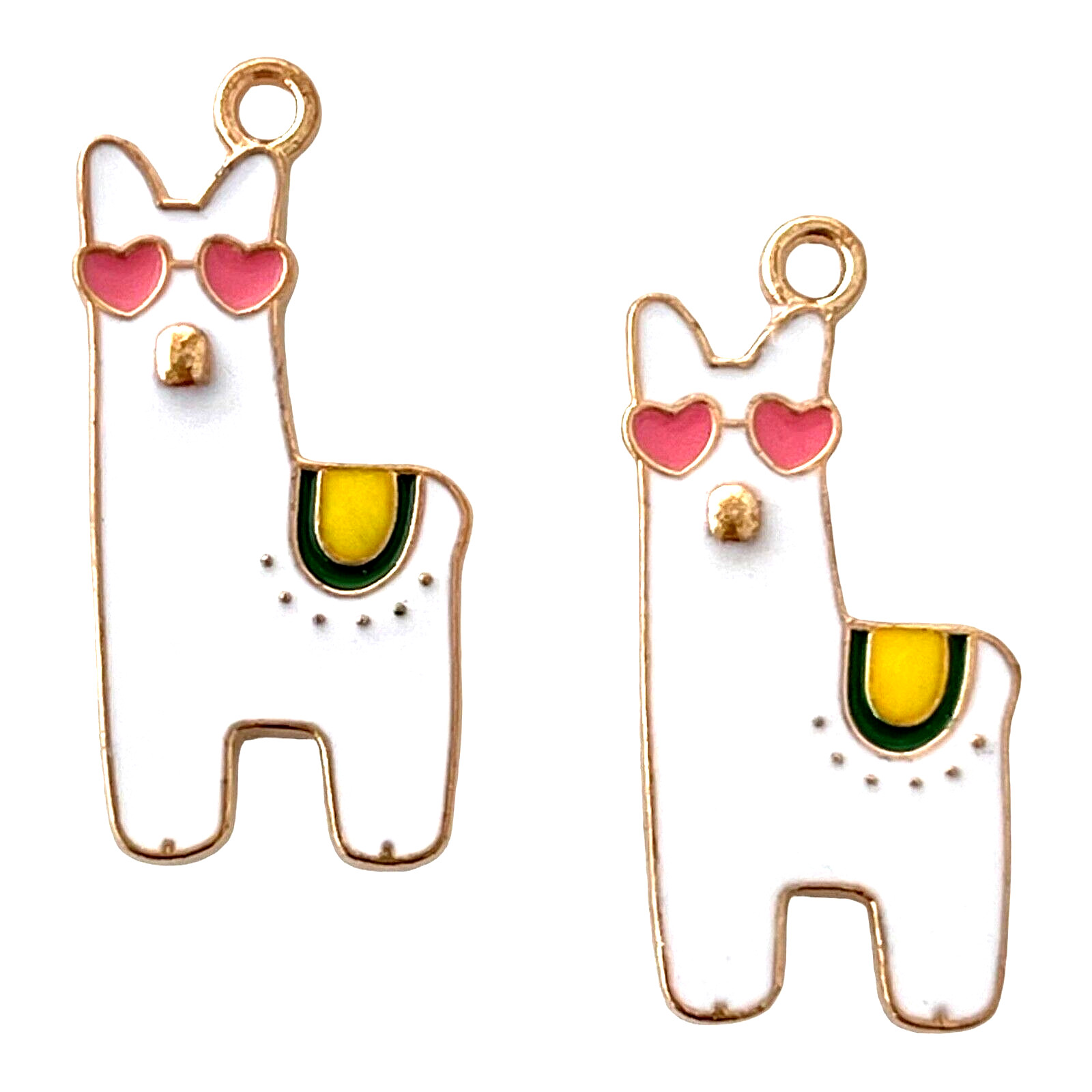10 pcs Cool Alpaca Charms White Pink Enamel Bead Findings Drop 28x13mm Pendants
