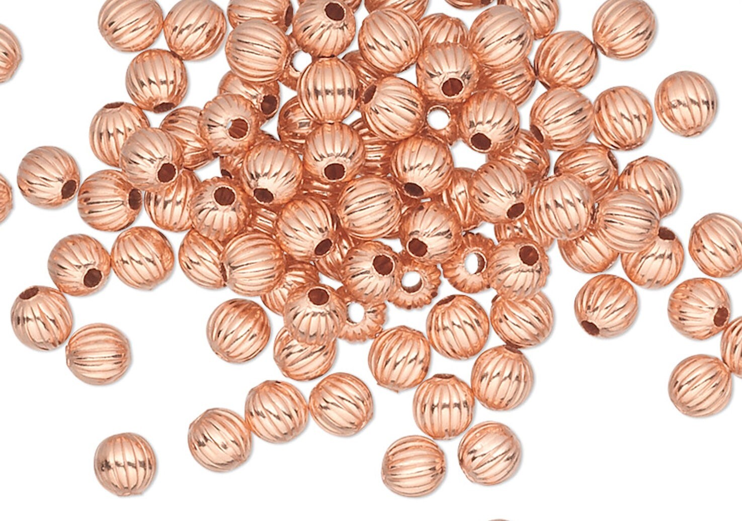 Bead, 100 Clear-Coated Solid Copper 3mm Round Corrugated Beads with 0.7mm Hole